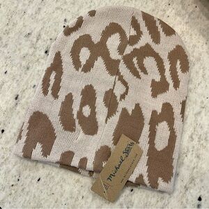 Michael Stars Tan Leopard Print Neutral Beanie Hat Women’s Boutique